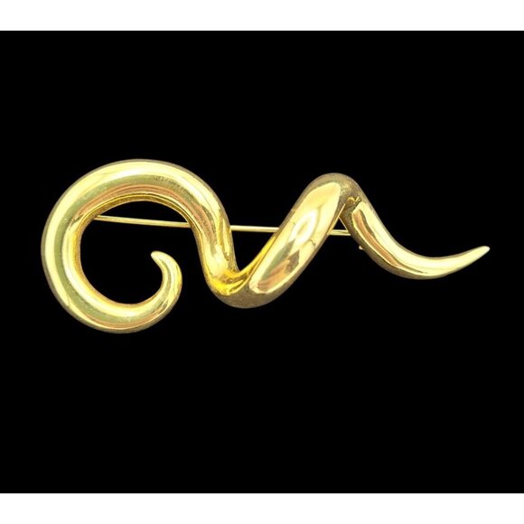 Vintage Gold-tone Metal Curly Abstract Spiral Brooch Elegant Pin Jewelry 3in - Picture 2 of 5